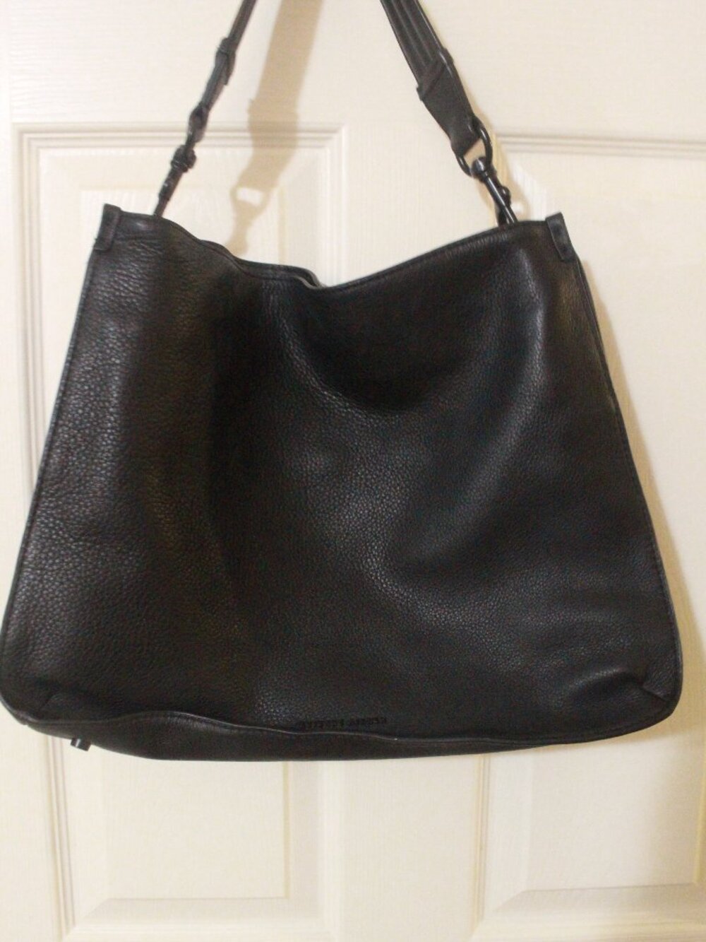 Etienne Aigner Title: Black Pebbled Hobo Shoulder Bag with Red Lining